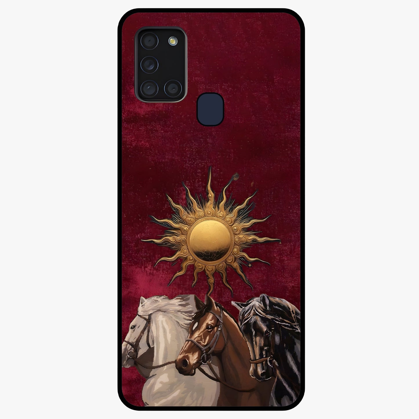 Solar Riders Glass Case showing flat back view with dynamic rider themed artwork and glossy glass finish.