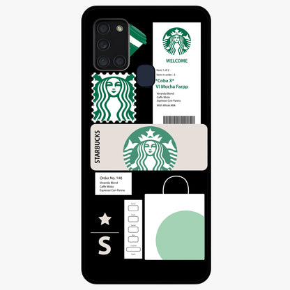 Starbucks Mocha Glass Case showing flat back view with coffee inspired artwork and glossy glass finish.