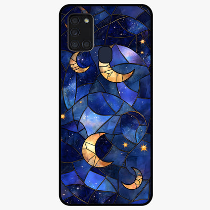 Starlit Sky Tapestry Glass Case showing flat back view with decorative starry sky tapestry artwork and glossy glass finish.
