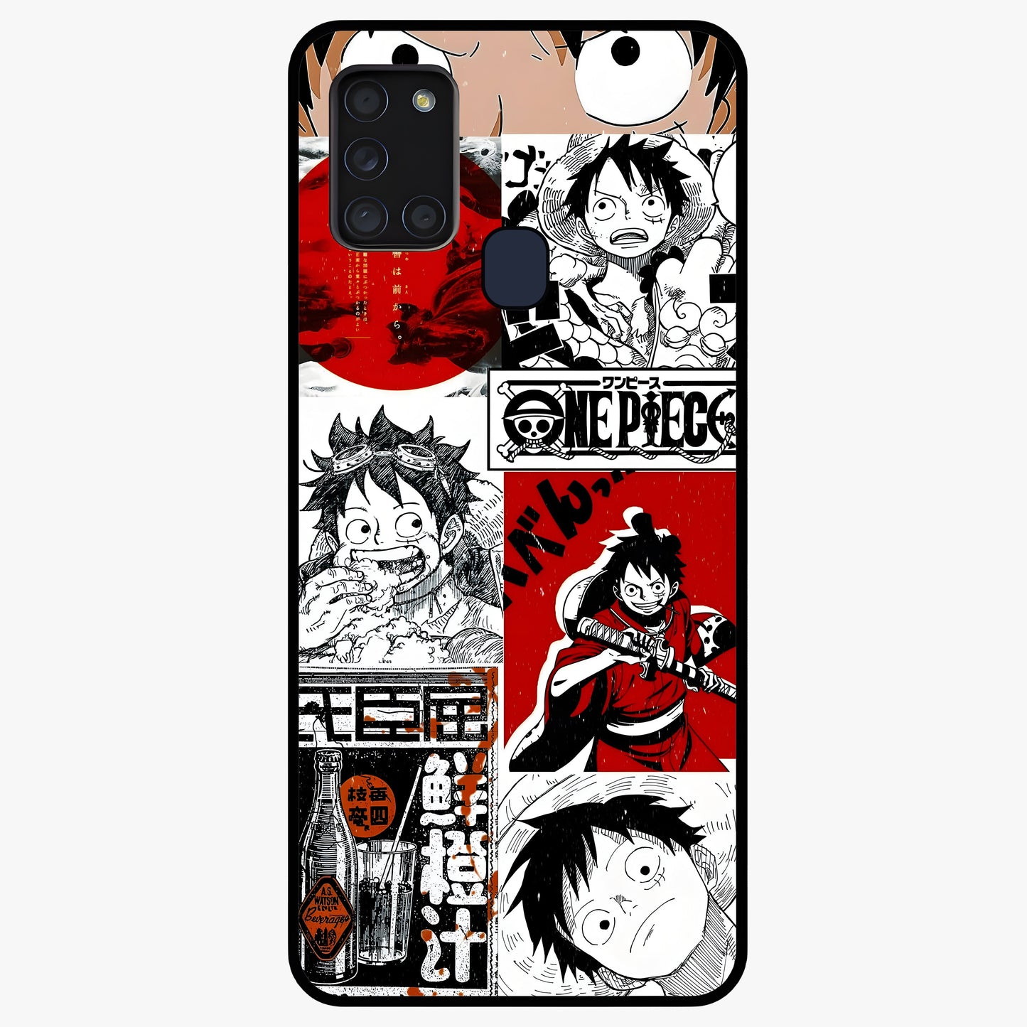 Strawhat Chaos Panels Glass Case showing flat back view with anime inspired chaos panel artwork and glossy glass finish.