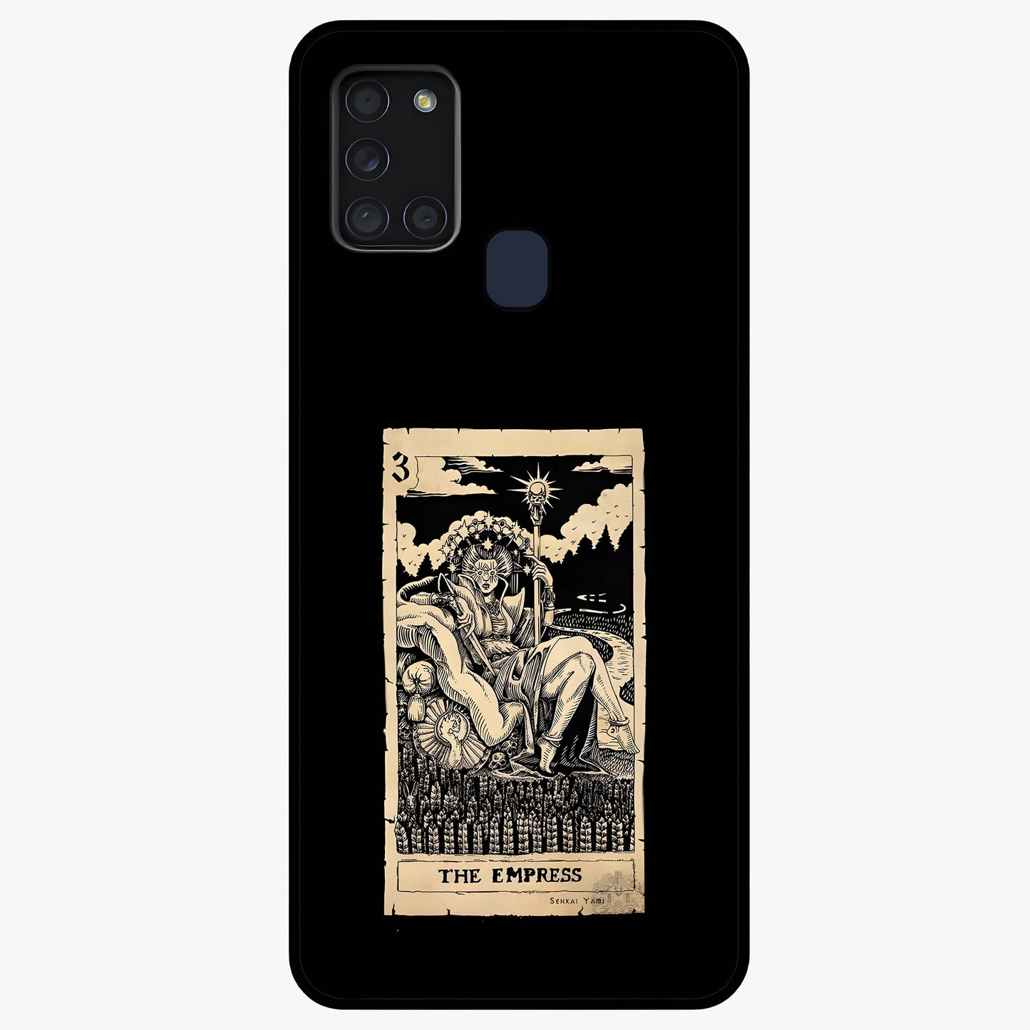 The Empress Glass Case showing flat back view with regal feminine artwork and glossy glass finish.