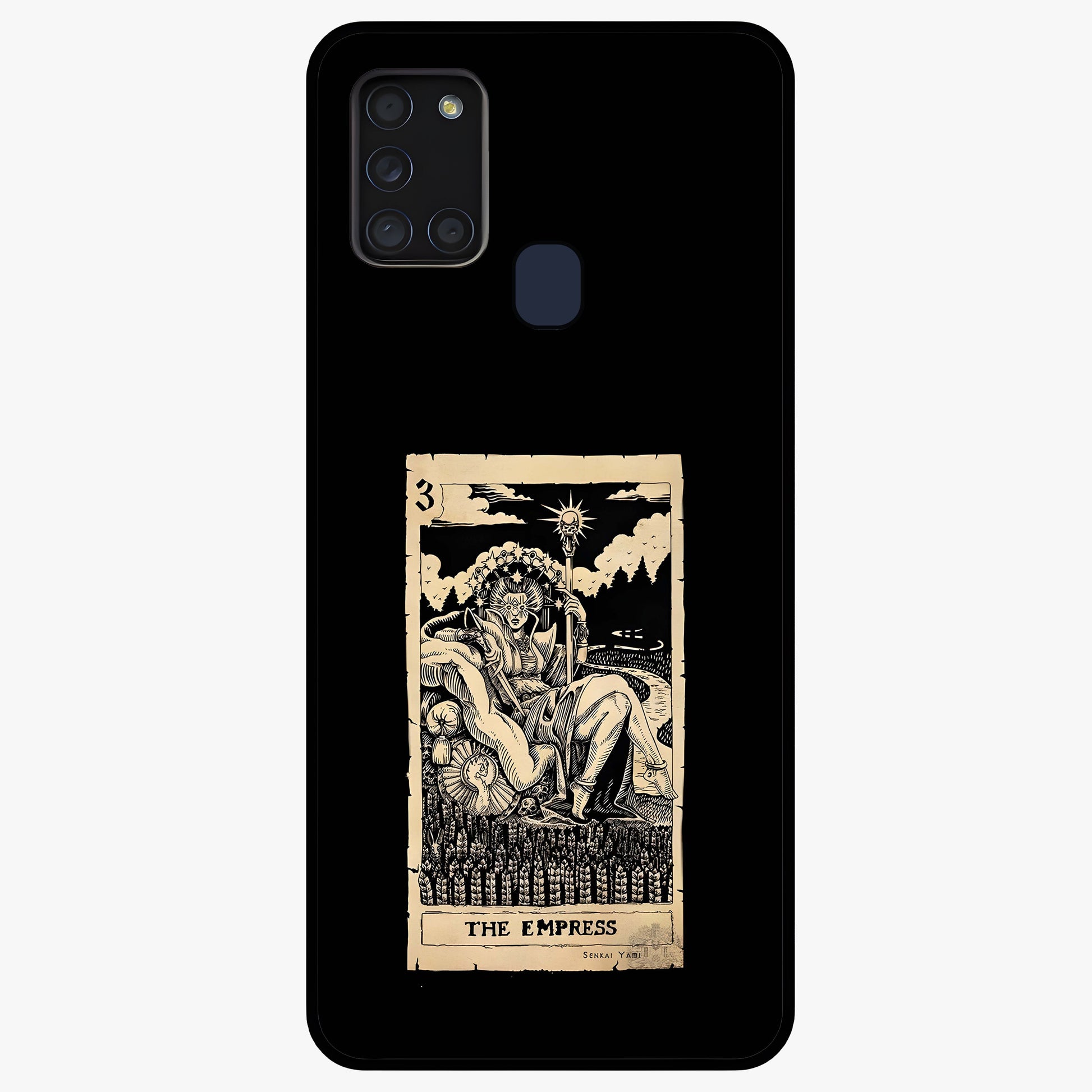 The Empress Glass Case showing flat back view with regal feminine artwork and glossy glass finish.