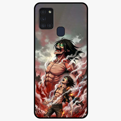 Titan Awakening Fury Glass Case showing flat back view with powerful titan inspired artwork and glossy glass finish.