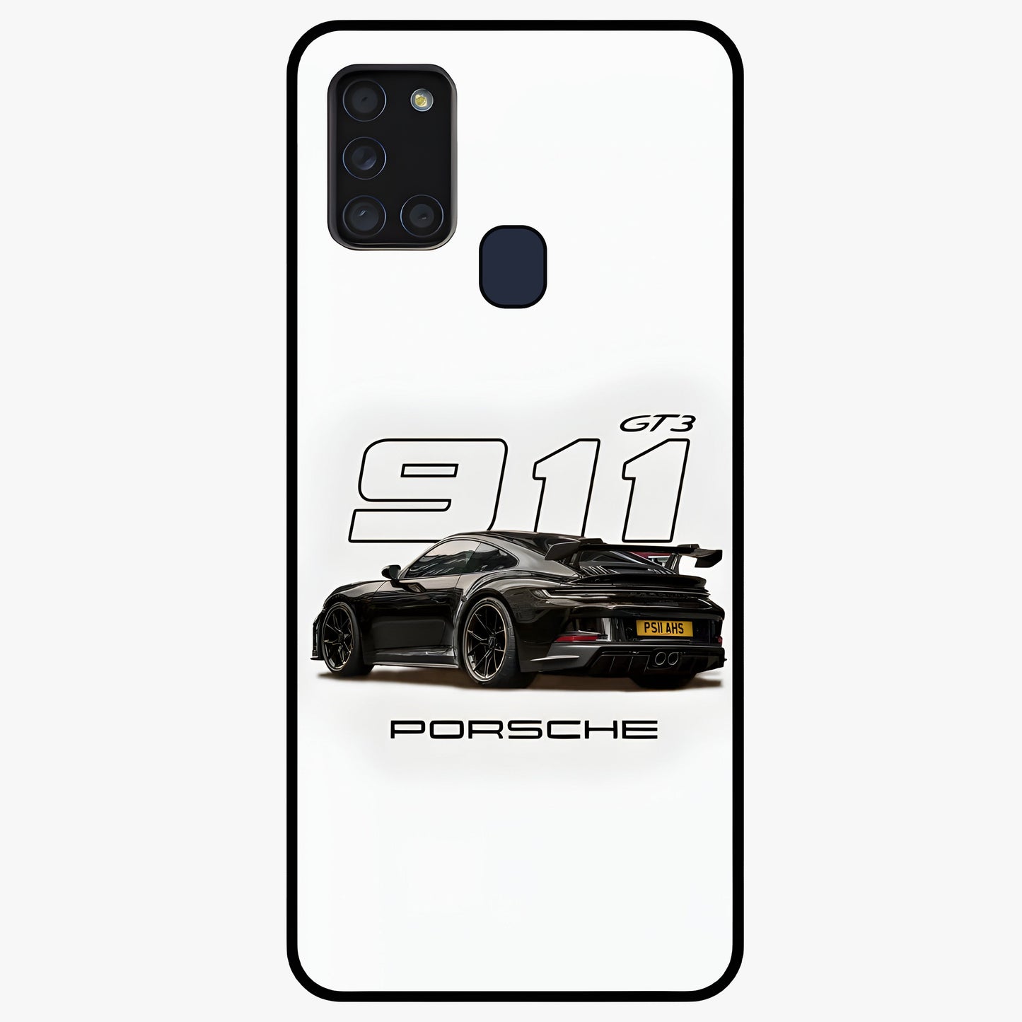 Turbo Legacy Icon Glass Case showing flat back view with iconic sports car inspired artwork and glossy glass finish.