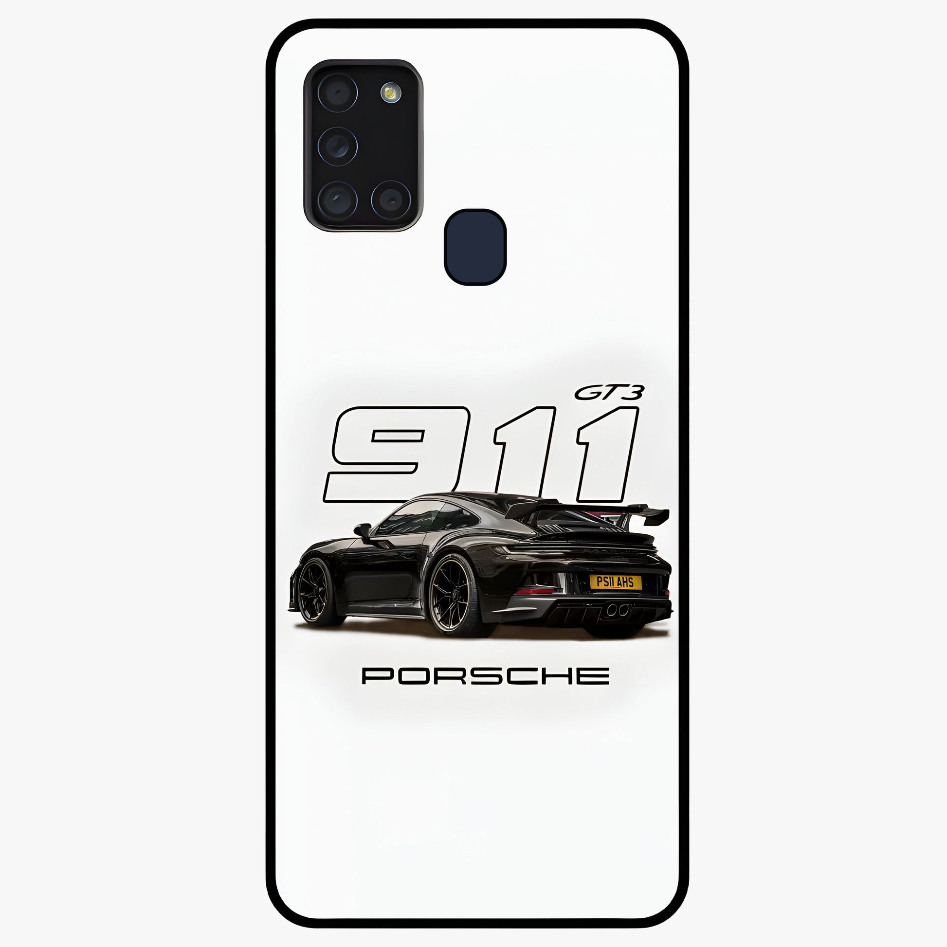 Turbo Legacy Icon Glass Case showing flat back view with iconic sports car inspired artwork and glossy glass finish.