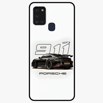 Turbo Legacy Icon Glass Case showing flat back view with iconic sports car inspired artwork and glossy glass finish.