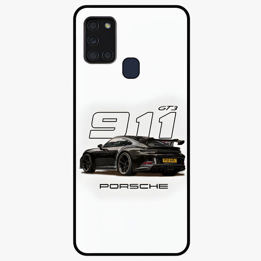 Turbo Legacy Icon Glass Case showing flat back view with iconic sports car inspired artwork and glossy glass finish.