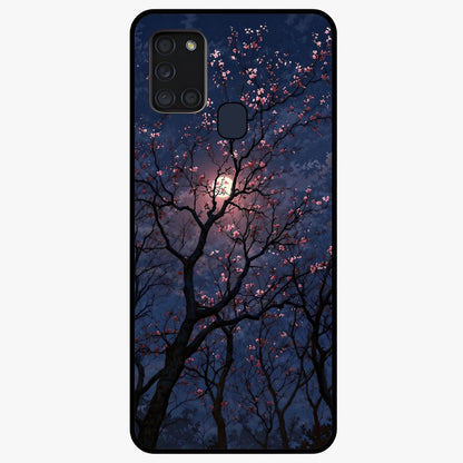 Twilight Sakura Serenade Glass Case showing flat back view with cherry blossom artwork at twilight and glossy glass finish.