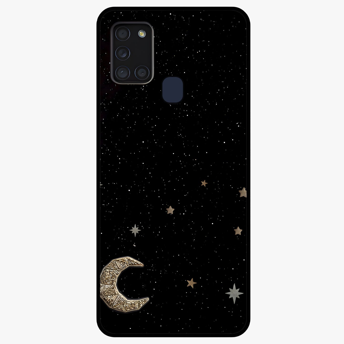 Twinkle Star With Half Moon Glass Case showing flat back view with star and half moon artwork and glossy glass finish.