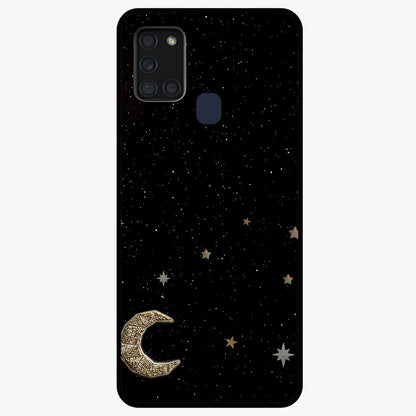 Twinkle Star With Half Moon Glass Case showing flat back view with star and half moon artwork and glossy glass finish.