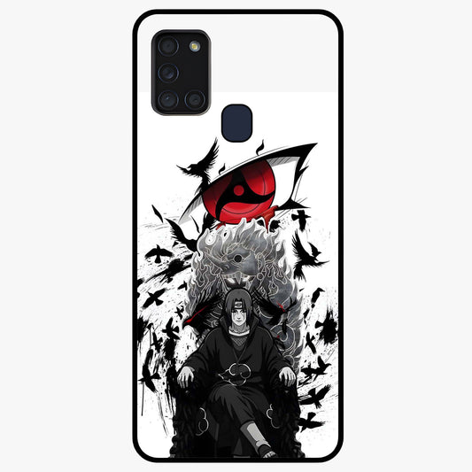 Uchiha Shadow Throne Glass Case showing flat back view with cosmic underwater themed artwork and glossy glass finish.