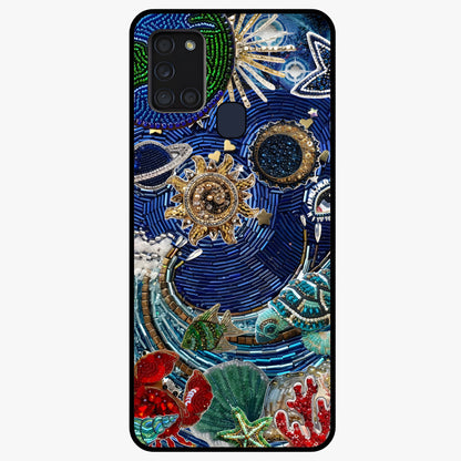 Universe Underwater Spark Glass Case showing flat back view with cosmic underwater themed artwork and glossy glass finish.