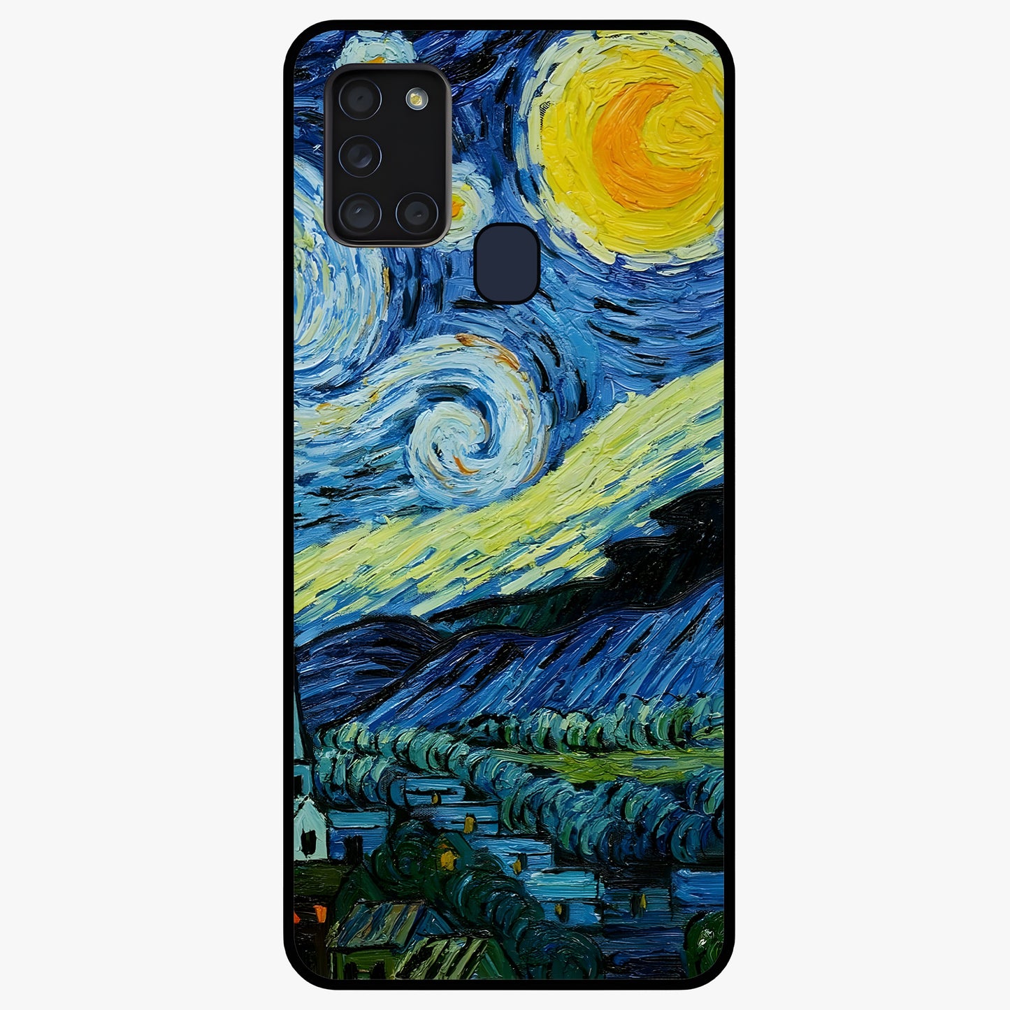 Van Gogh Art Glass Case showing flat back view with classic painterly artwork inspired by Van Gogh style and glossy glass finish.