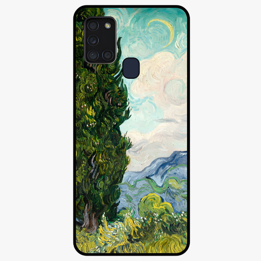 Van Gogh Vintage Art Glass Case showing flat back view with vintage painterly artwork inspired by Van Gogh style and glossy glass finish.