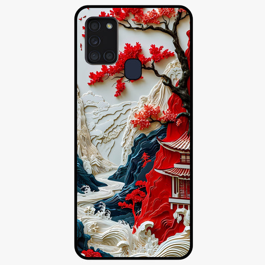 Whispers Of Sakura Waves Glass Case showing flat back view with cherry blossom wave artwork and glossy glass finish.