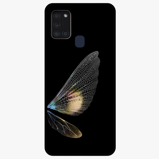 Whispers Of Wings Glass Case showing flat back view with graceful wing inspired artwork and glossy glass finish.