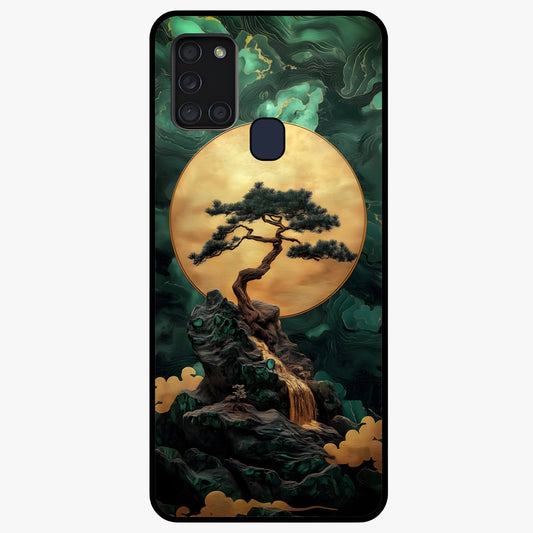 Zen Moon Rise Glass Case showing flat back view with calm moonrise artwork and glossy glass finish.