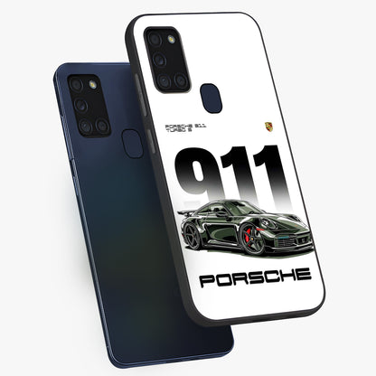 911 Turbo Dominance Glass Case displayed in premium angled mockup highlighting sporty car illustration and sleek glass surface.