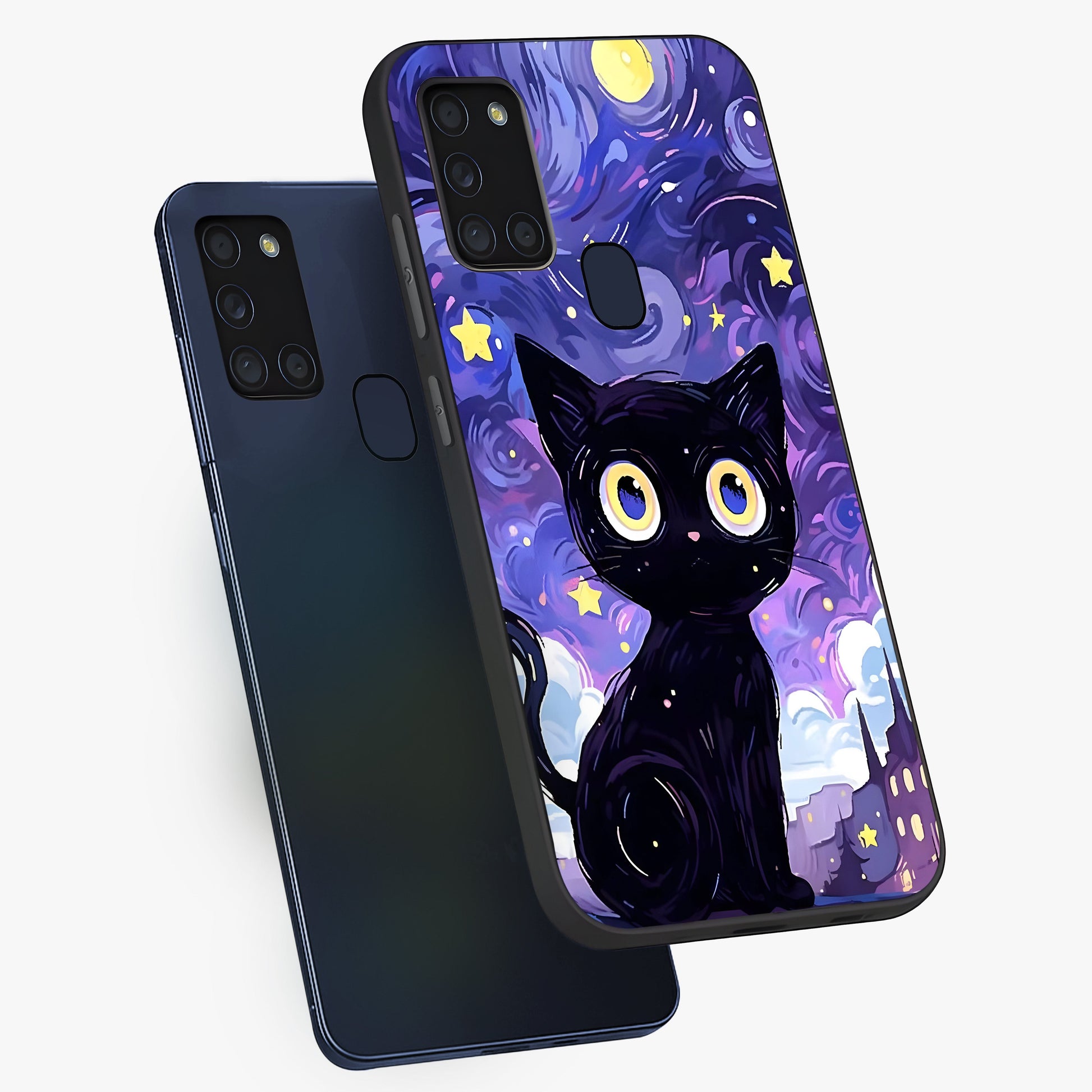 Abstract Cat Art Glass Case displayed in angled mockup highlighting modern abstract cat artwork and sleek glass surface.