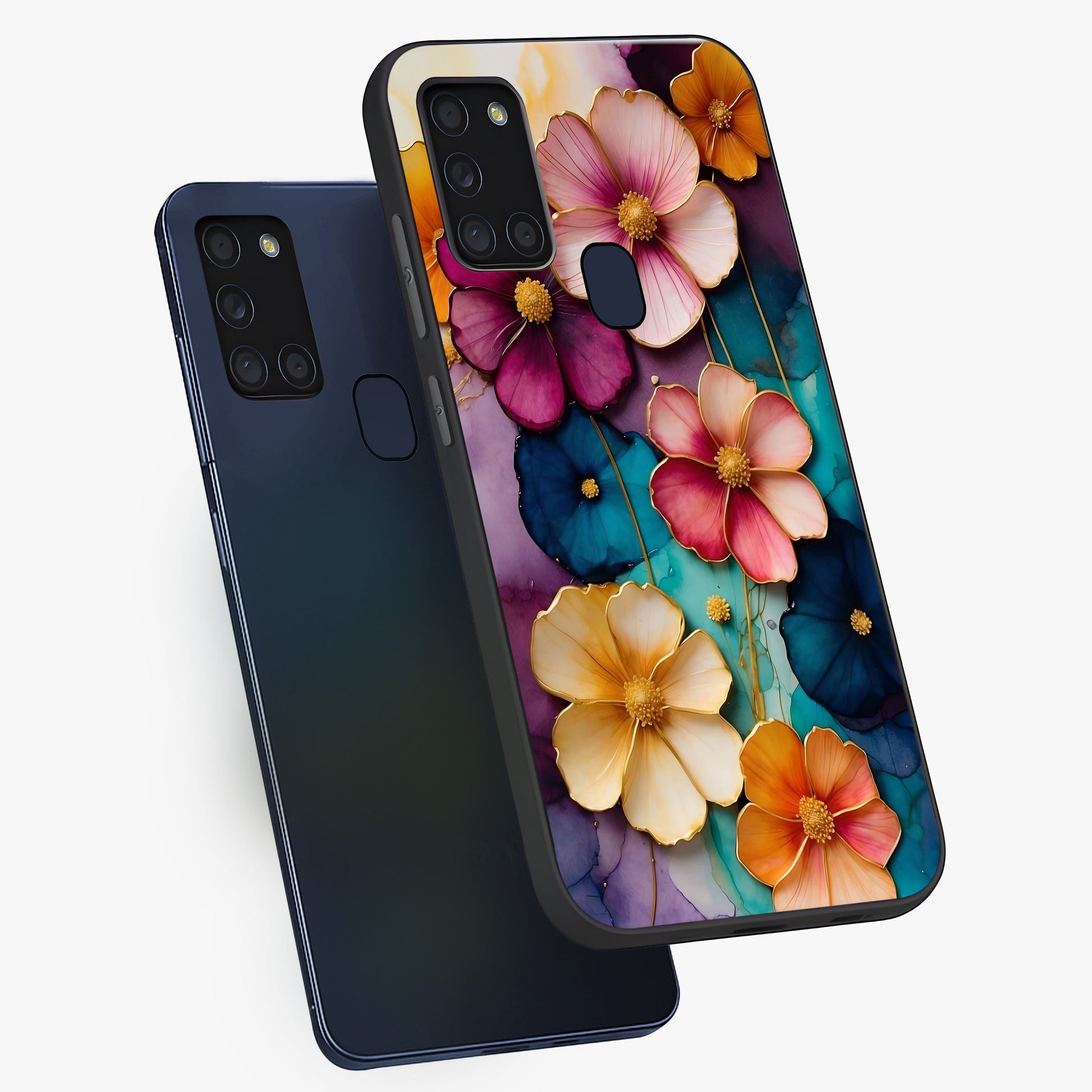 Artlyn Grace Flower Pattern Glass Case displayed in angled mockup highlighting delicate flower pattern design and smooth glass surface.