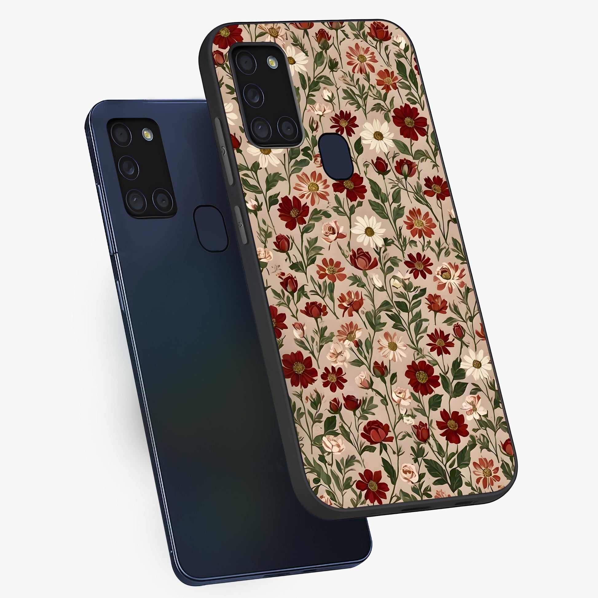 Biege Flower With Leaf Glass Case displayed in angled mockup highlighting minimal floral leaf design and elegant aesthetic.