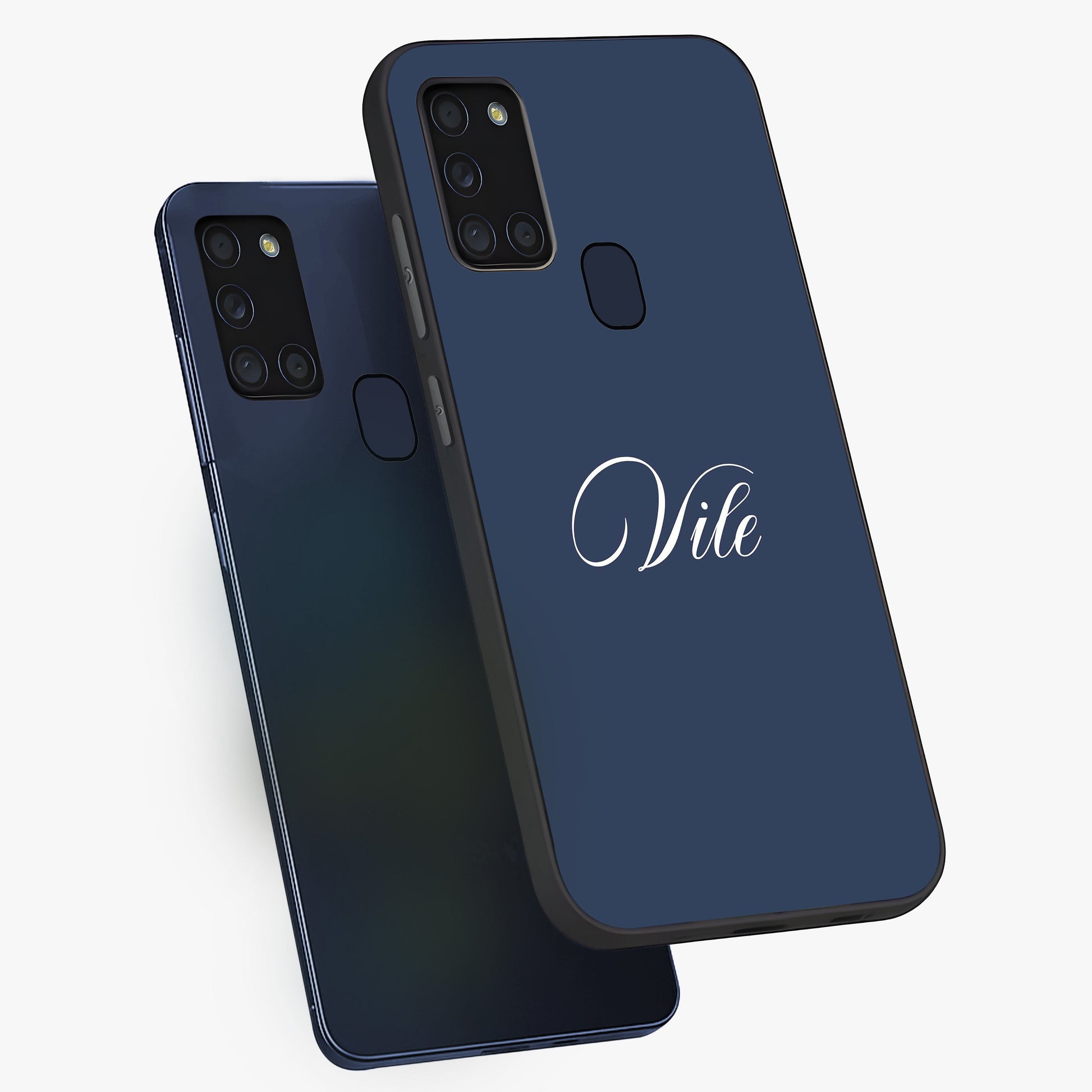 Blue Vintage Floral Pattern Glass Case showing flat back view with elegant vintage floral artwork and glossy glass finish.
