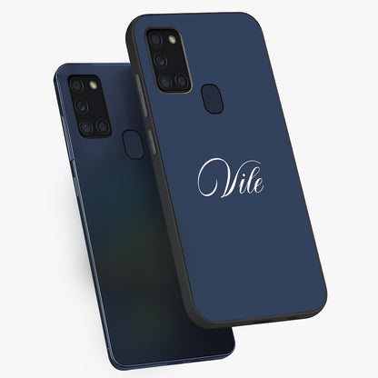 Blue Vintage Floral Pattern Glass Case showing flat back view with elegant vintage floral artwork and glossy glass finish.