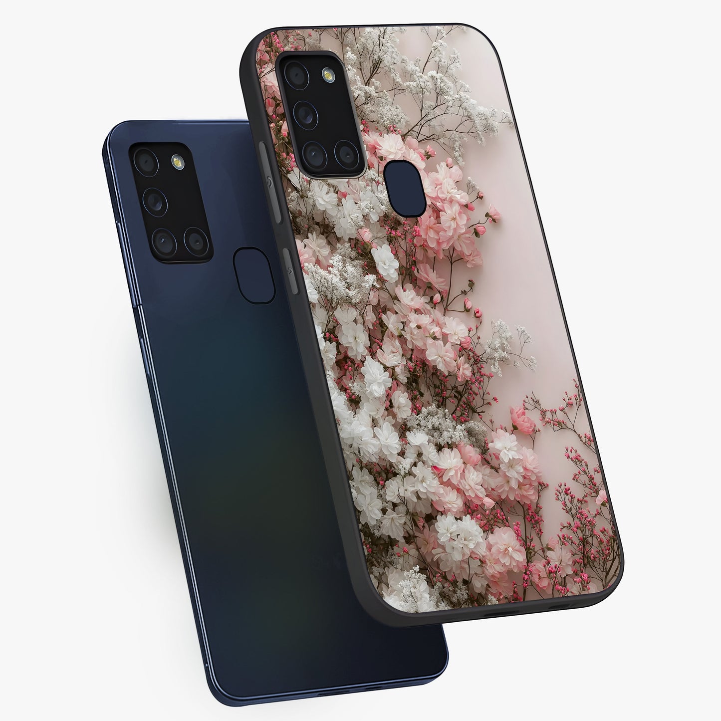 Blush Blossom Cloud Glass Case displayed in angled mockup highlighting soft cloud and blossom design with pastel aesthetic.