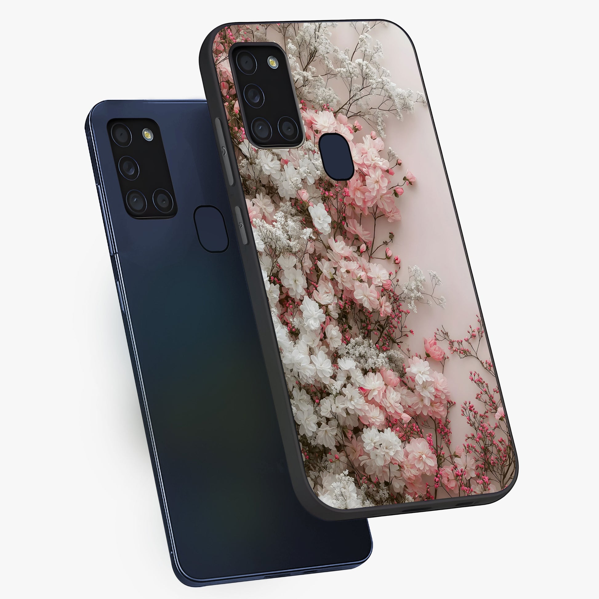 Blush Blossom Cloud Glass Case displayed in angled mockup highlighting soft cloud and blossom design with pastel aesthetic.