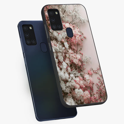 Blush Blossom Cloud Glass Case displayed in angled mockup highlighting soft cloud and blossom design with pastel aesthetic.