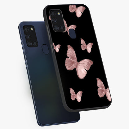 Butterfly Pattern Glass Case displayed in angled mockup highlighting delicate butterfly design and aesthetic pattern style.