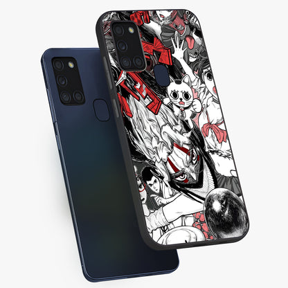 Crimson Chaos Panel Glass Case displayed in angled mockup highlighting chaotic panel style design with modern graphic theme.