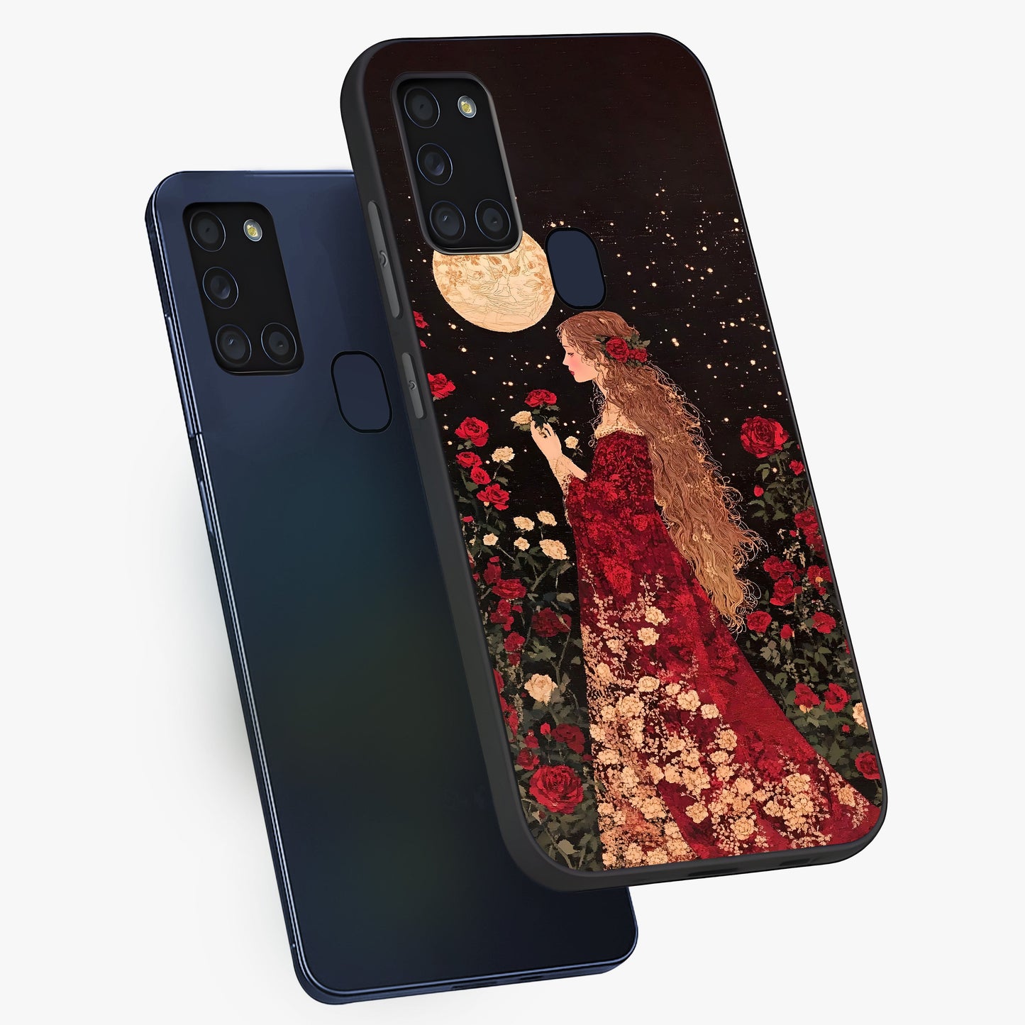 Crimson Dreams Glass Case displayed in angled mockup highlighting soft crimson aesthetic design with artistic theme.