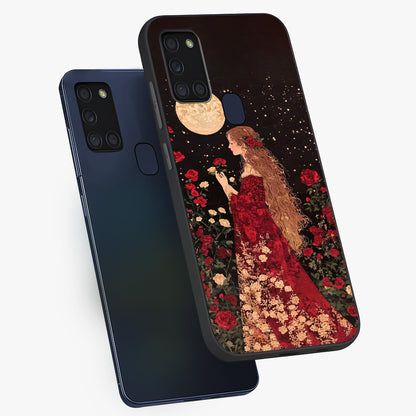 Crimson Dreams Glass Case displayed in angled mockup highlighting soft crimson aesthetic design with artistic theme.