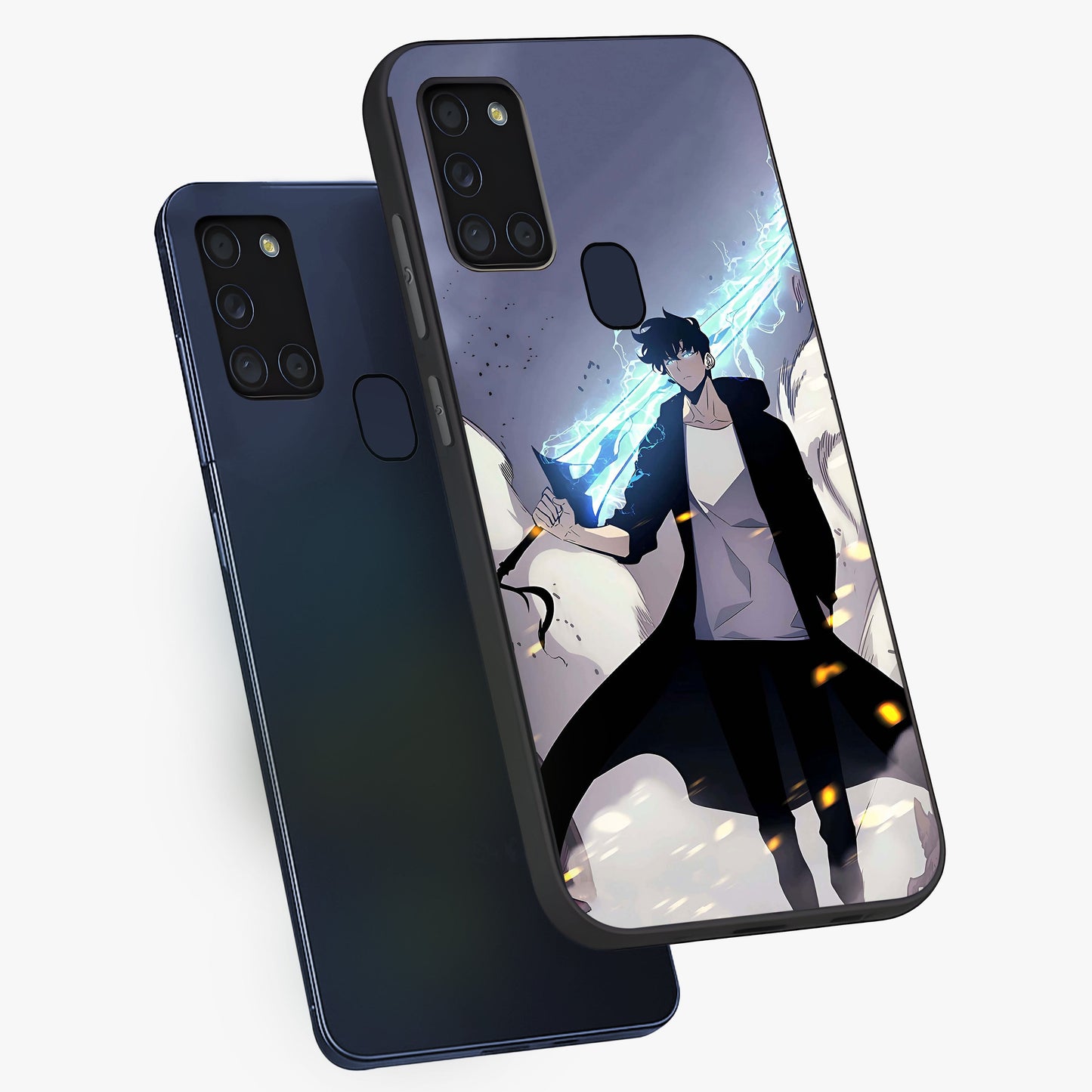 Dark Lightning Anime Warrior Glass Case displayed in angled mockup highlighting powerful lightning themed anime illustration.