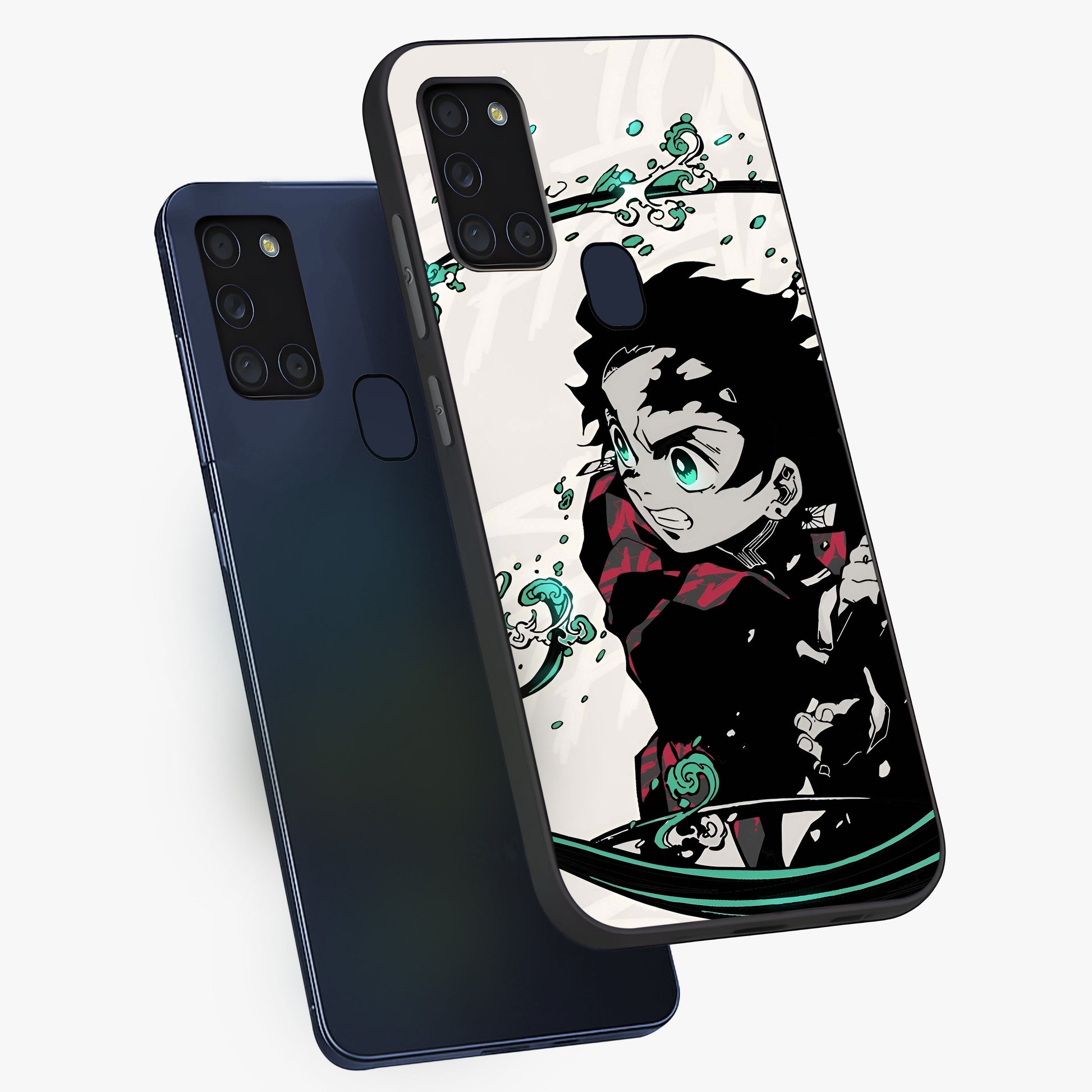Demon Slayer Glass Case displayed in angled mockup highlighting dramatic anime character design with action aesthetic.