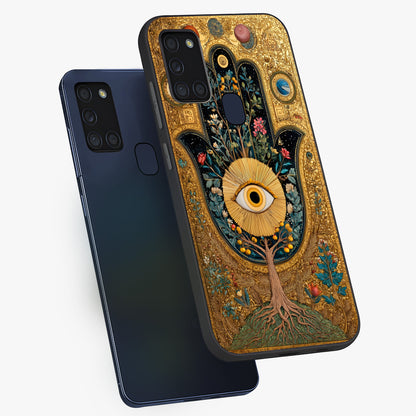 Ethereal Evil Eye Glass Case displayed in angled mockup highlighting protective evil eye symbol with spiritual aesthetic design.