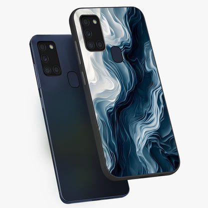 Ethereal Paper Marble Glass Case displayed in angled mockup highlighting elegant marble pattern with modern aesthetic style.