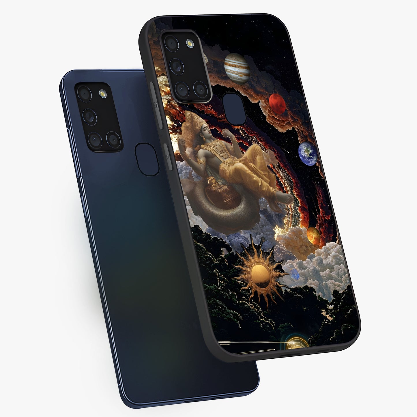 Galactic Divine God Glass Case displayed in angled mockup highlighting powerful celestial deity illustration with galactic aesthetic.