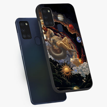 Galactic Divine God Glass Case displayed in angled mockup highlighting powerful celestial deity illustration with galactic aesthetic.