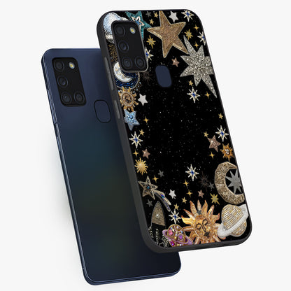 Galactic Jewel Stars Glass Case displayed in angled mockup highlighting shining celestial star design with cosmic aesthetic style.