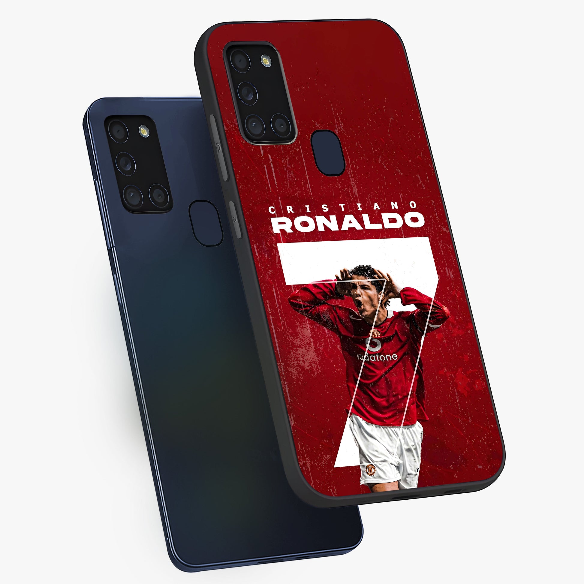 Goal Celebration Legacy Glass Case displayed in angled mockup highlighting energetic sports celebration design with bold athletic theme.
