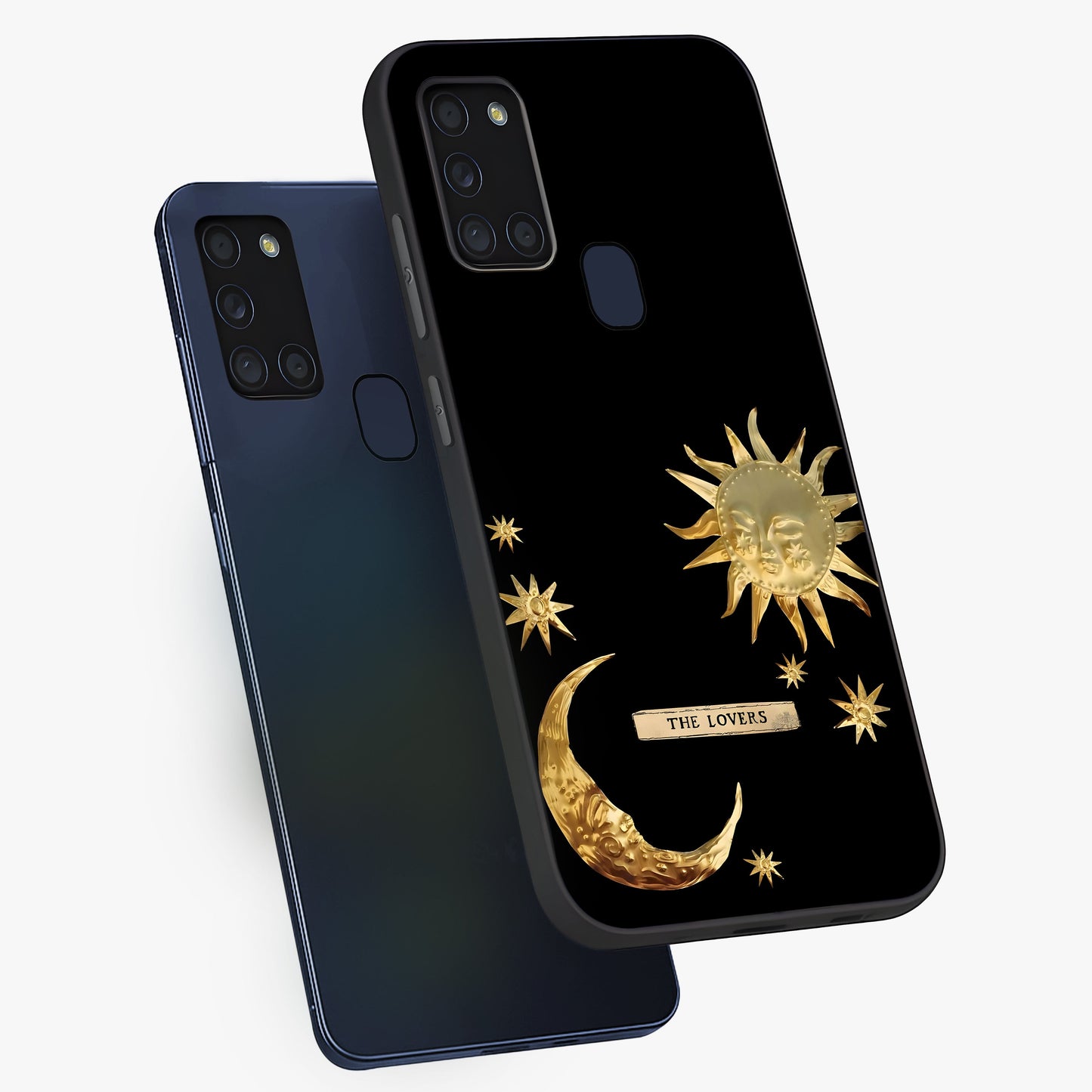 Gold Sun Blush Glass Case displayed in angled mockup highlighting radiant sun design with warm golden aesthetic.