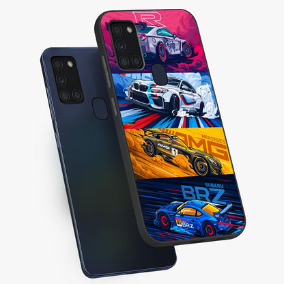 JDM Sports Car Glass Case displayed in angled mockup highlighting sleek Japanese racing car design with automotive aesthetic.