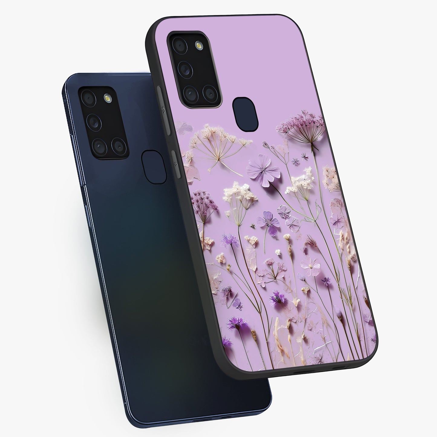 Lavender Blossom Dream Glass Case displayed in angled mockup highlighting dreamy lavender flower design with calming aesthetic style.