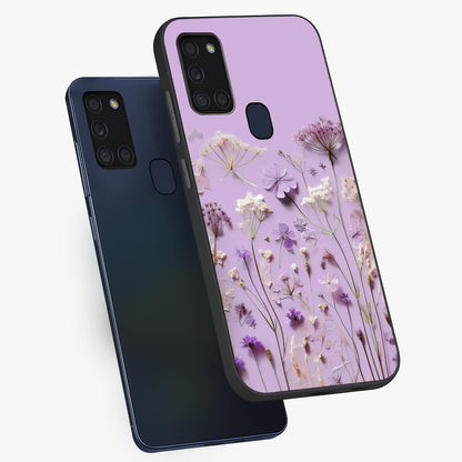 Lavender Blossom Dream Glass Case displayed in angled mockup highlighting dreamy lavender flower design with calming aesthetic style.