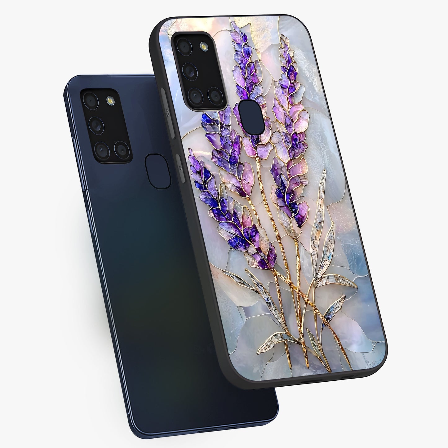 Lavender Dream Glow Glass Case displayed in angled mockup highlighting dreamy purple glow design with soft artistic style.