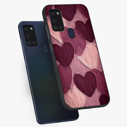 Layered Paper Hearts Glass Case displayed in angled mockup highlighting creative paper craft heart design with romantic aesthetic.