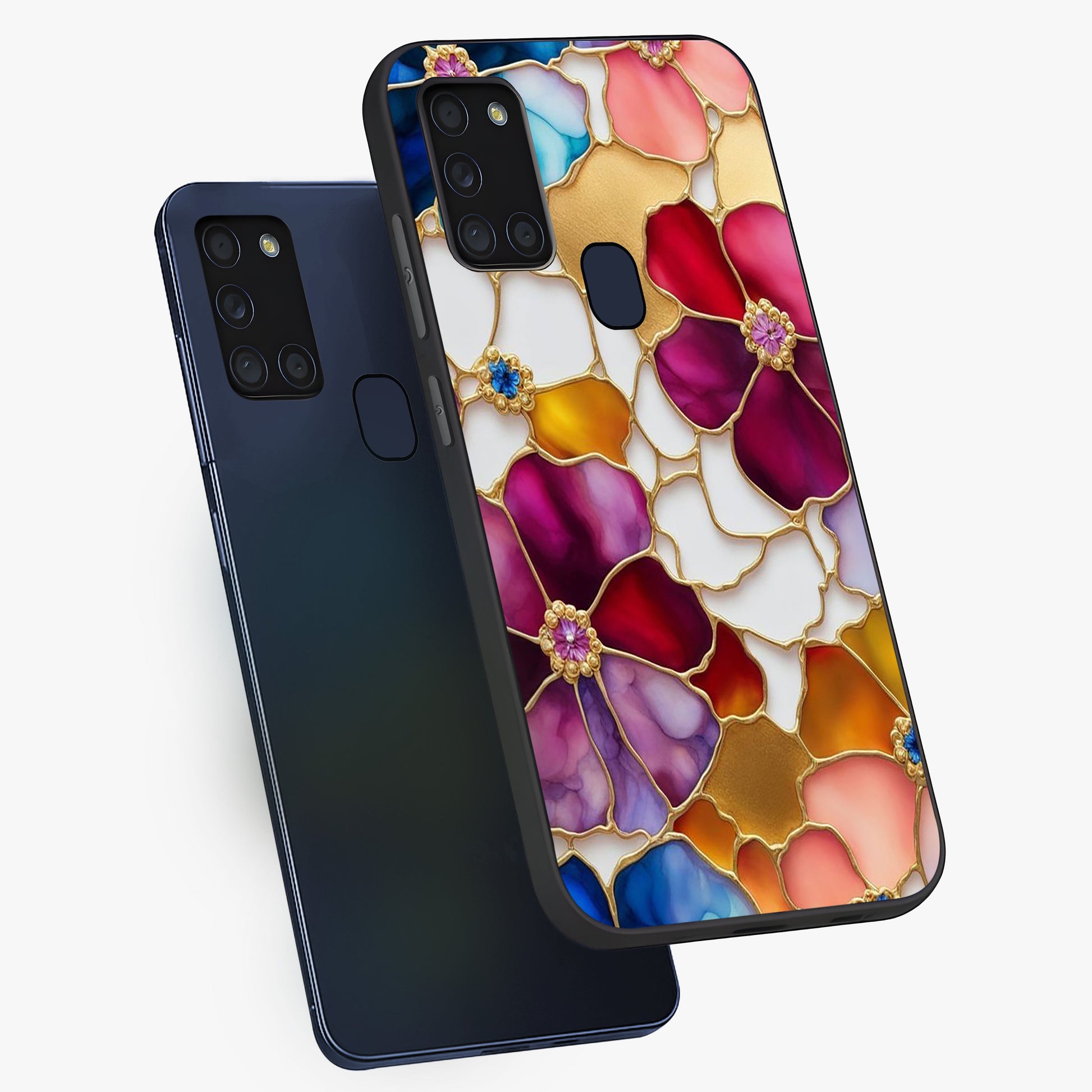 Marble Flower Pattern Glass Case displayed in angled mockup highlighting elegant marble floral design with modern aesthetic.