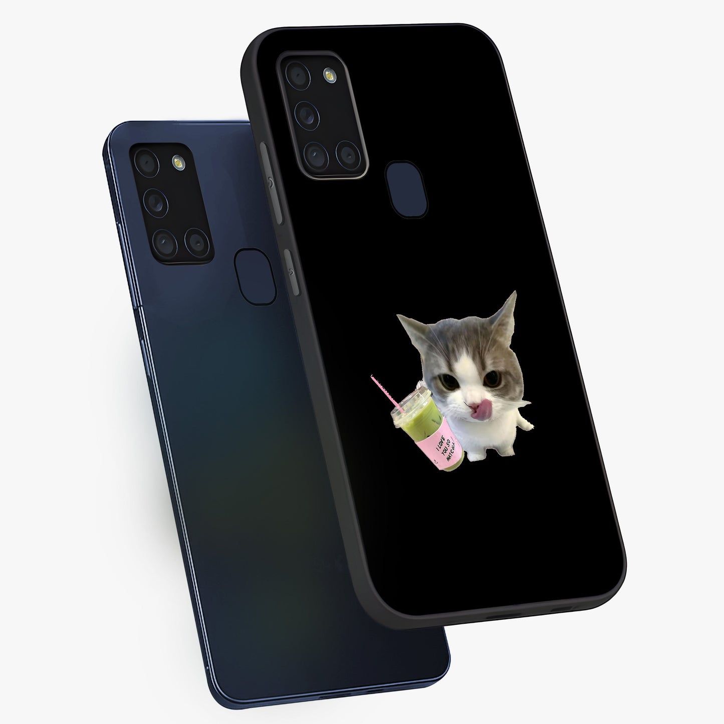 Matcha Cat Style Glass Case displayed in angled mockup highlighting playful feline design with pastel matcha aesthetic.